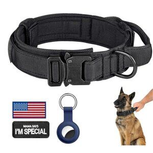Tactical Dog Collar With Airtag Holder Adjustable Heavy-Duty Nylon Quick-Release